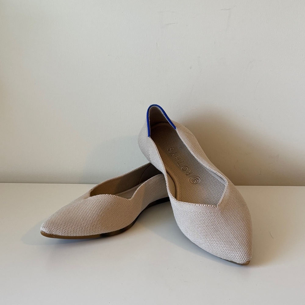 Rothy's Cream Flats with Blue Trim